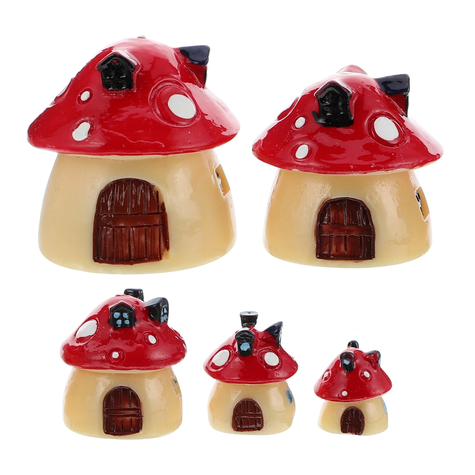 

5pcs Resin Mushroom House Decor Miniature Ornament for Terrarium Micro Landscape Desktop Garden Fairy Decoration