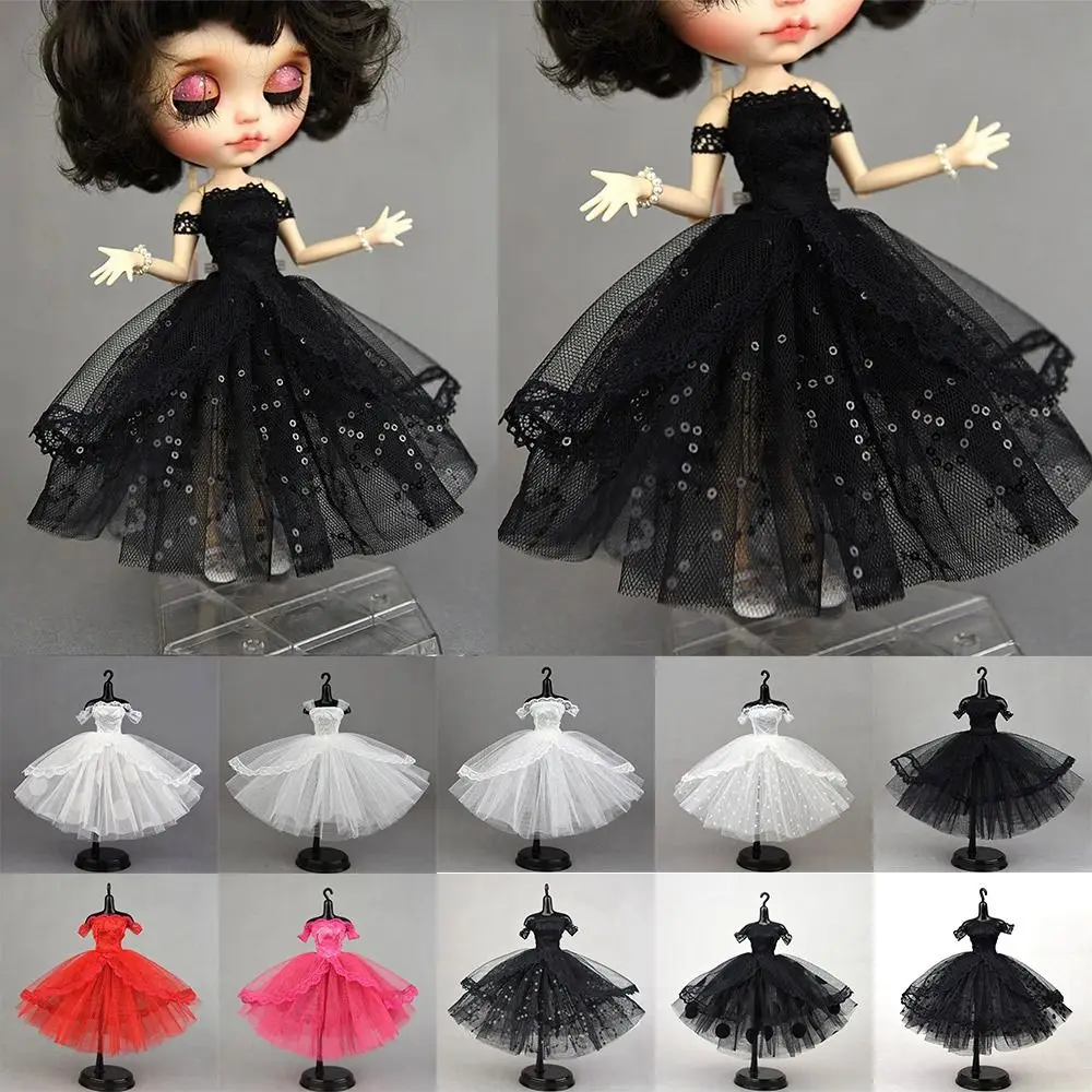 Black Princess Dress for Blythe Dolls New Year Evening Party Dress for BJD Blythe Dolls Off Shoulder Outfits Clothes Accessories