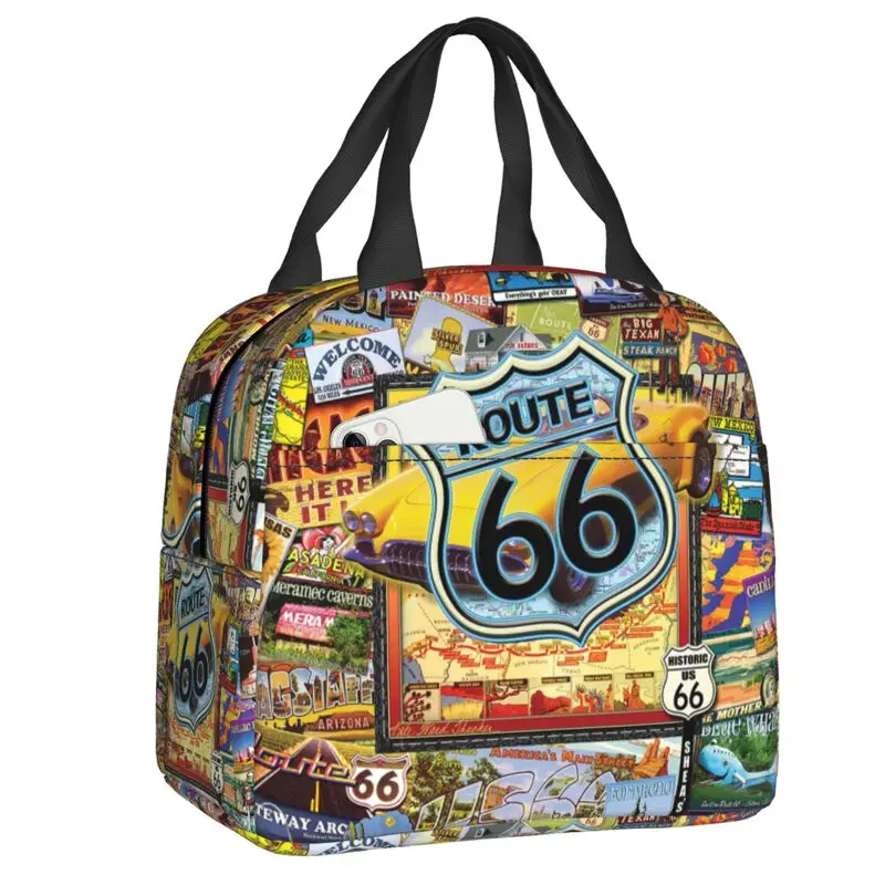

Custom Ride The Route 66 Biker Cruise Insulated Lunch Bags for Women Resuable Cooler Thermal Bento Box Outdoor Camping Travel