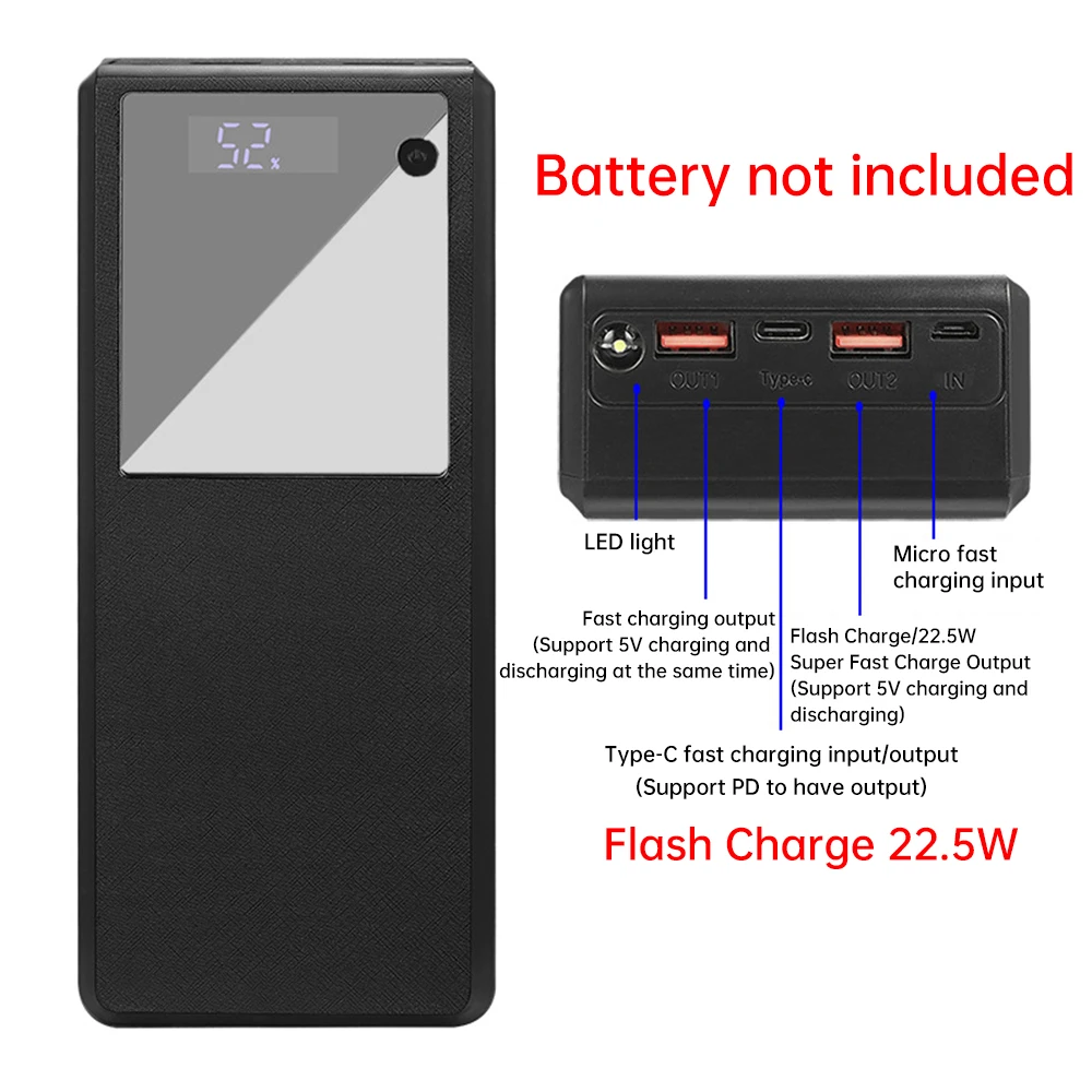 Супер быстрый блок питания 22,5 Вт, ящик для хранения с двумя USB-портами Micro Type C 26650, чехол-держатель для смартфонов без батареи