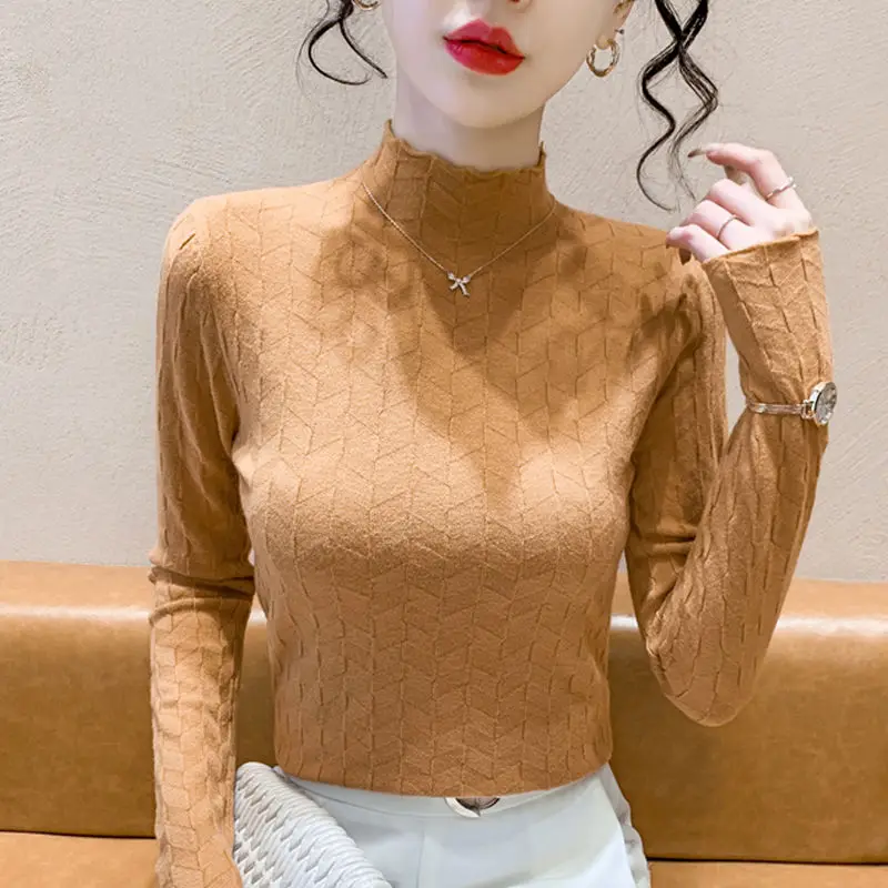 2024 baru kualitas tinggi setengah Turtleneck Sweater wanita Pullover musim semi lengan panjang Solid rajutan Mode musim gugur Sweater