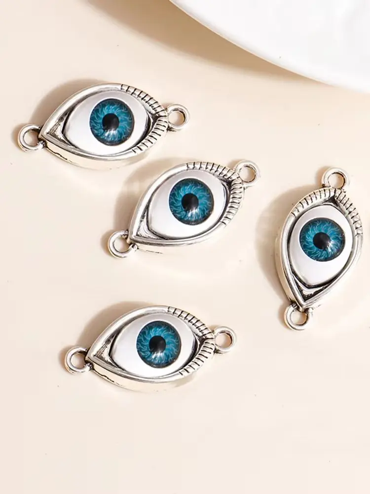Leslie 8 Stück 15*30mm Antiksilberfarbene Blaue Augen-Anhänger für Halsketten, Armbänder, Ohrringe, DIY-Schmuckherstellung. – Detail 2