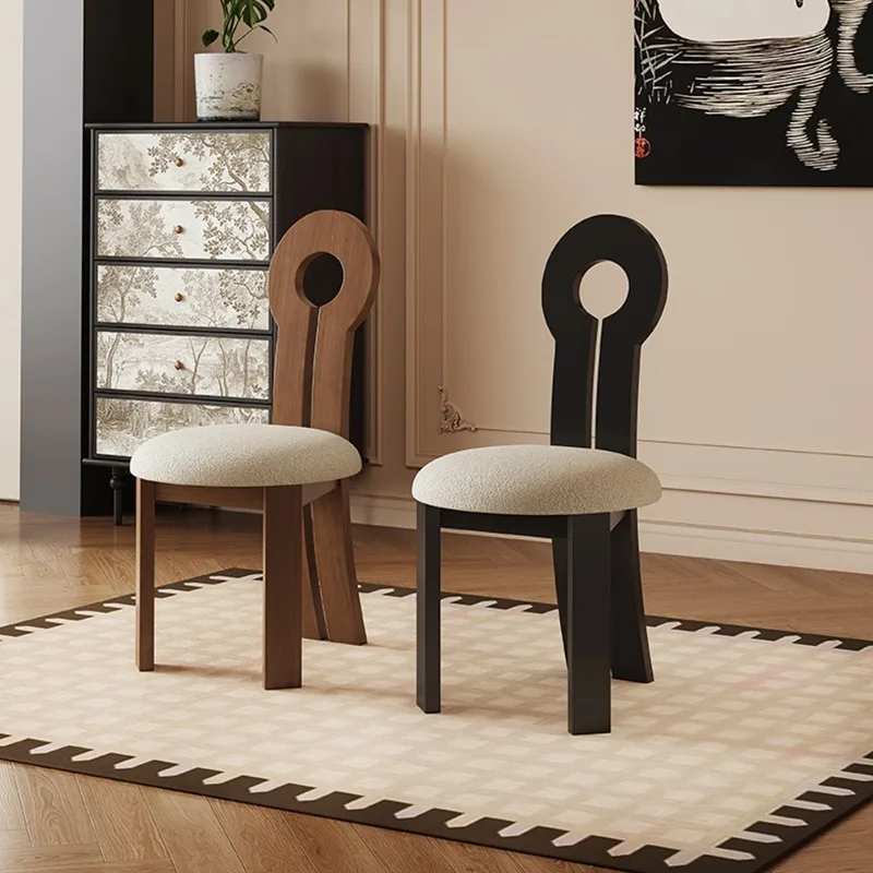 Solid wood dining chair home designer medieval backrest chair wabi wind bedroom makeup chair key chair view 4