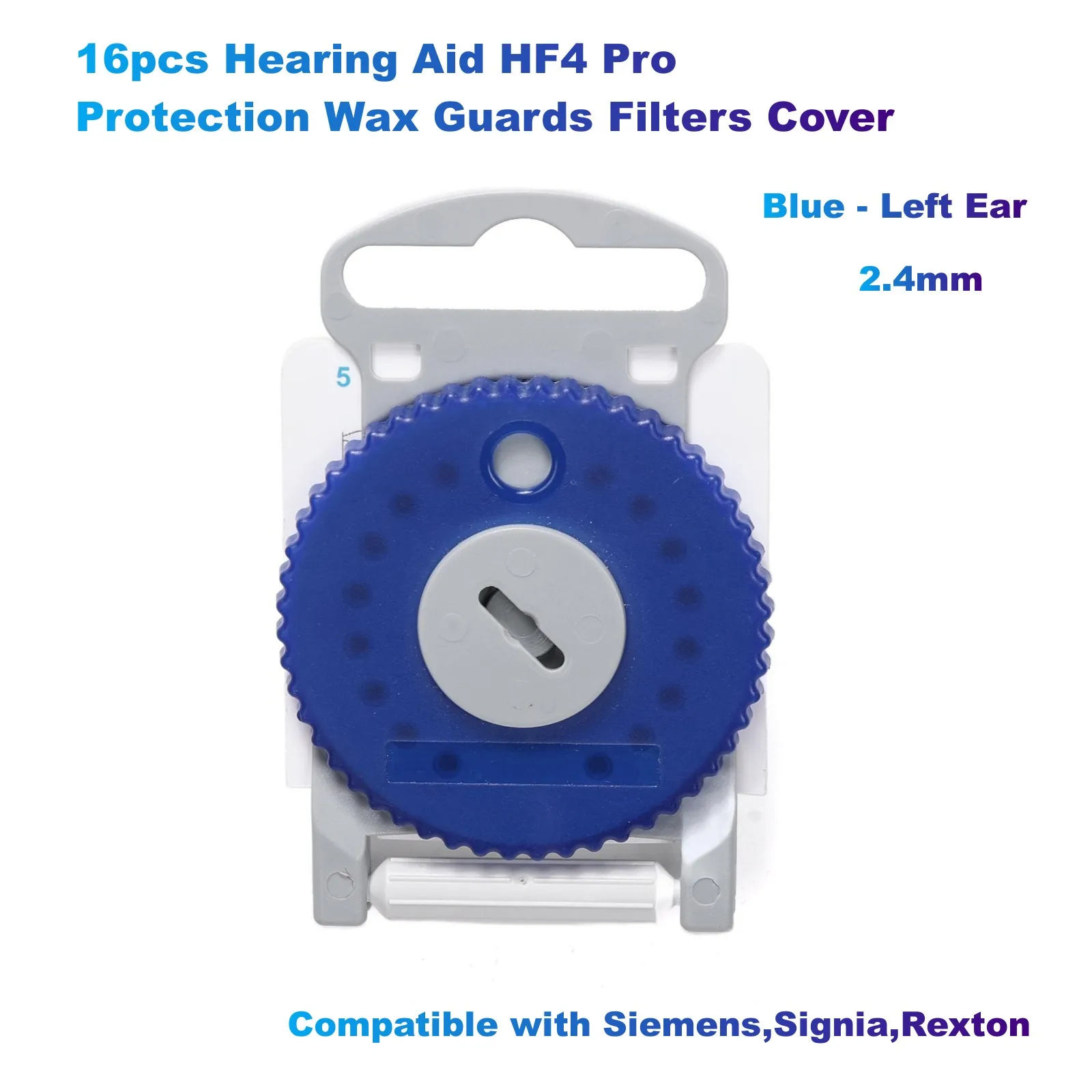 16pcs Hearing Aid HF4 Pro Protection Wax Guards Filters Cover (Blue - Left Ear) 2.4mm Compatible with Siemens,Signia,Rexton