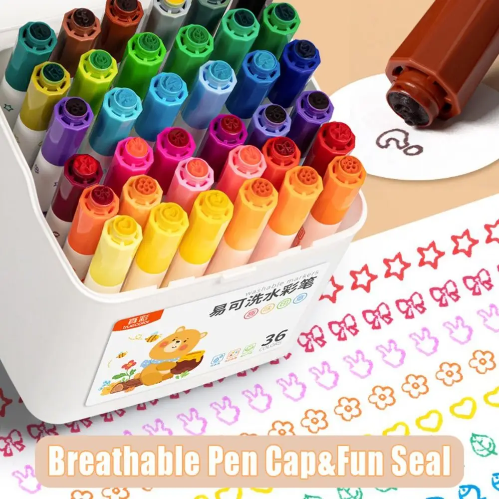 Creative Colored Seal Watercolor Pen Water-soluble 12/24/36 Colors Art Marker Pen Graffiti Painting Brush Students