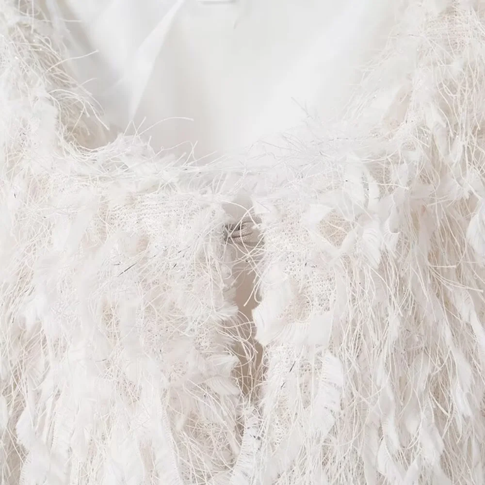 سترة نسائية عصرية جديدة للخريف والشتاء برقبة دائرية وأكمام طويلة وسلك معدني للخريف والشتاء