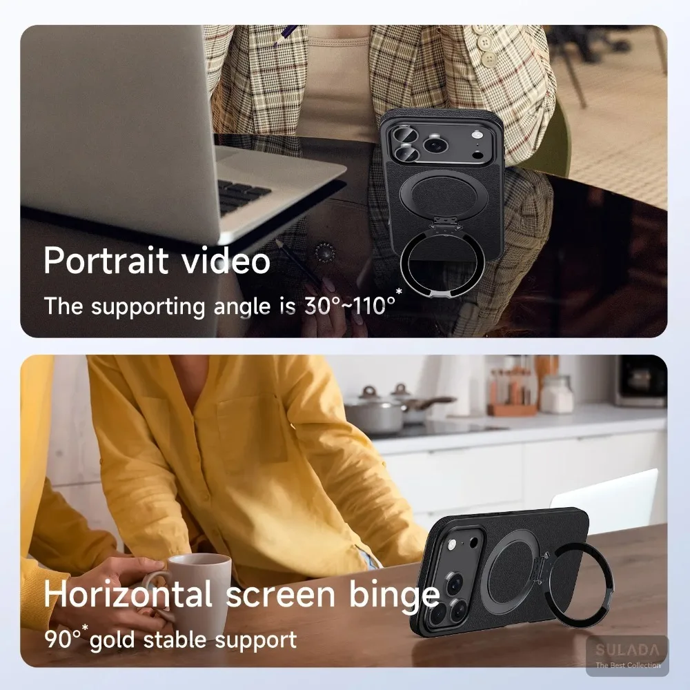 غطاء حماية للشحن اللاسلكي بحامل مغناطيسي فاخر لهاتف IPhone17 Air Pro Max حافظة جلدية أصلية تعمل باللمس #5