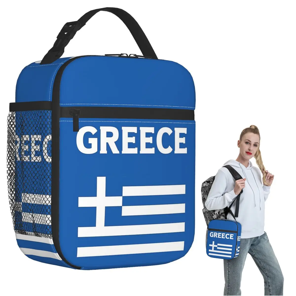 

Greece Greek Flag Insulated Lunch Bag for Women Kids Portable Food Boxes Thermal Lunch Box Tote
