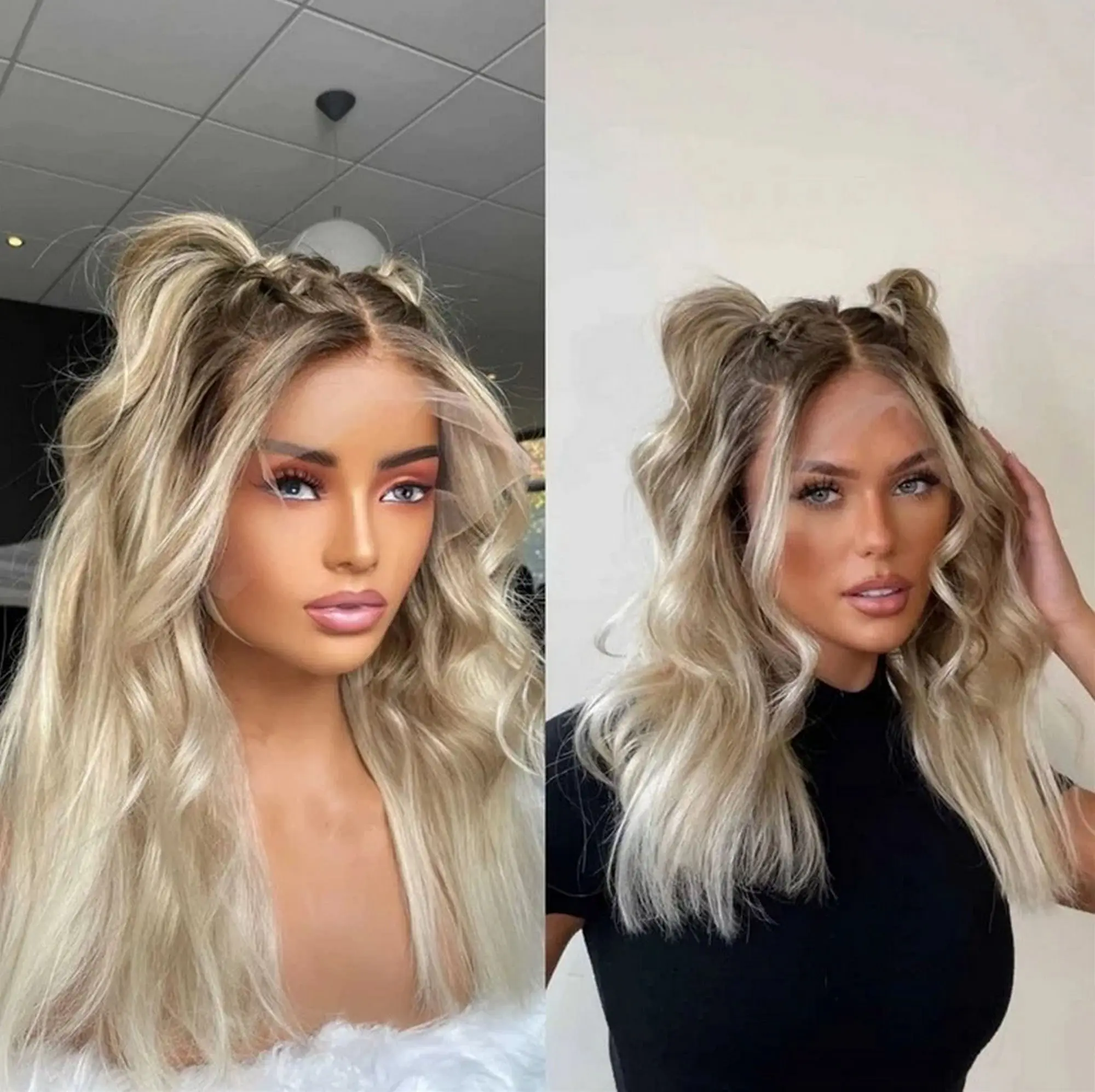 

18-дюймовый свободный парик хорошего качества с омбре, светло-пепельно-русый кружевной верх для женщин, бесклеевой мягкий свободный волнистый парик, легко носить, волокно брюнетки