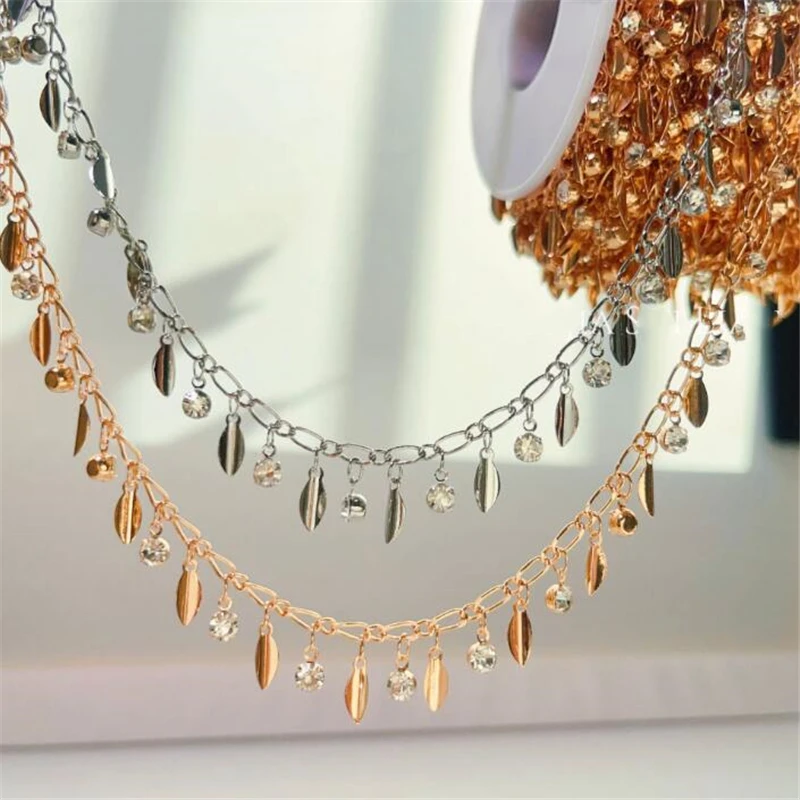 1 Meter New Fashion Leaves Tassel Chains for Diy Necklace Garment Jewelry Making Accessories No Fade Copper Crystal Beads Chain