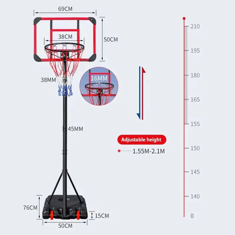 Adjustable Portable Basketball Hoop Stand For Indoor And Outdoor Court Sports Equipment