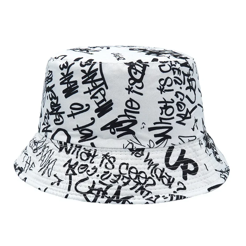 2024 Spring/Summer Number Graffiti Sun-proof Hat Reversible letter Print Bucket Hat Big Brim Unisex Outdoor Fisherman Cap