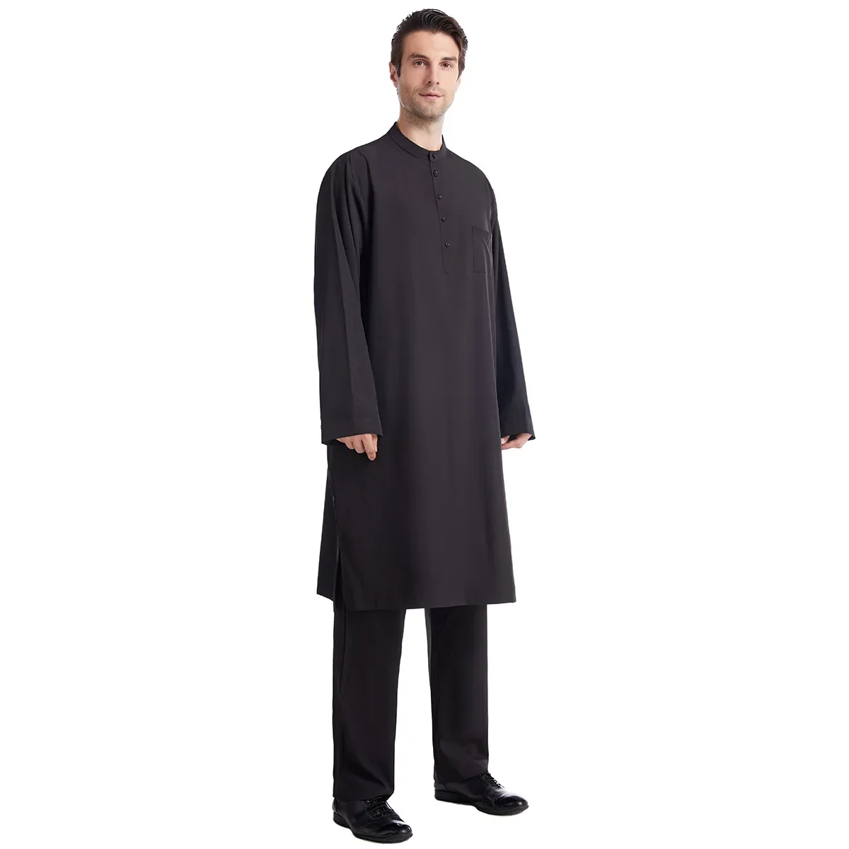 Muslim Men Jubba Thobe 2 Pice Set Top with Pant Mens Abaya Long Islamic Eid 2026 Ramadan Long Robe Saudi Wear Caftan Dubai Arab