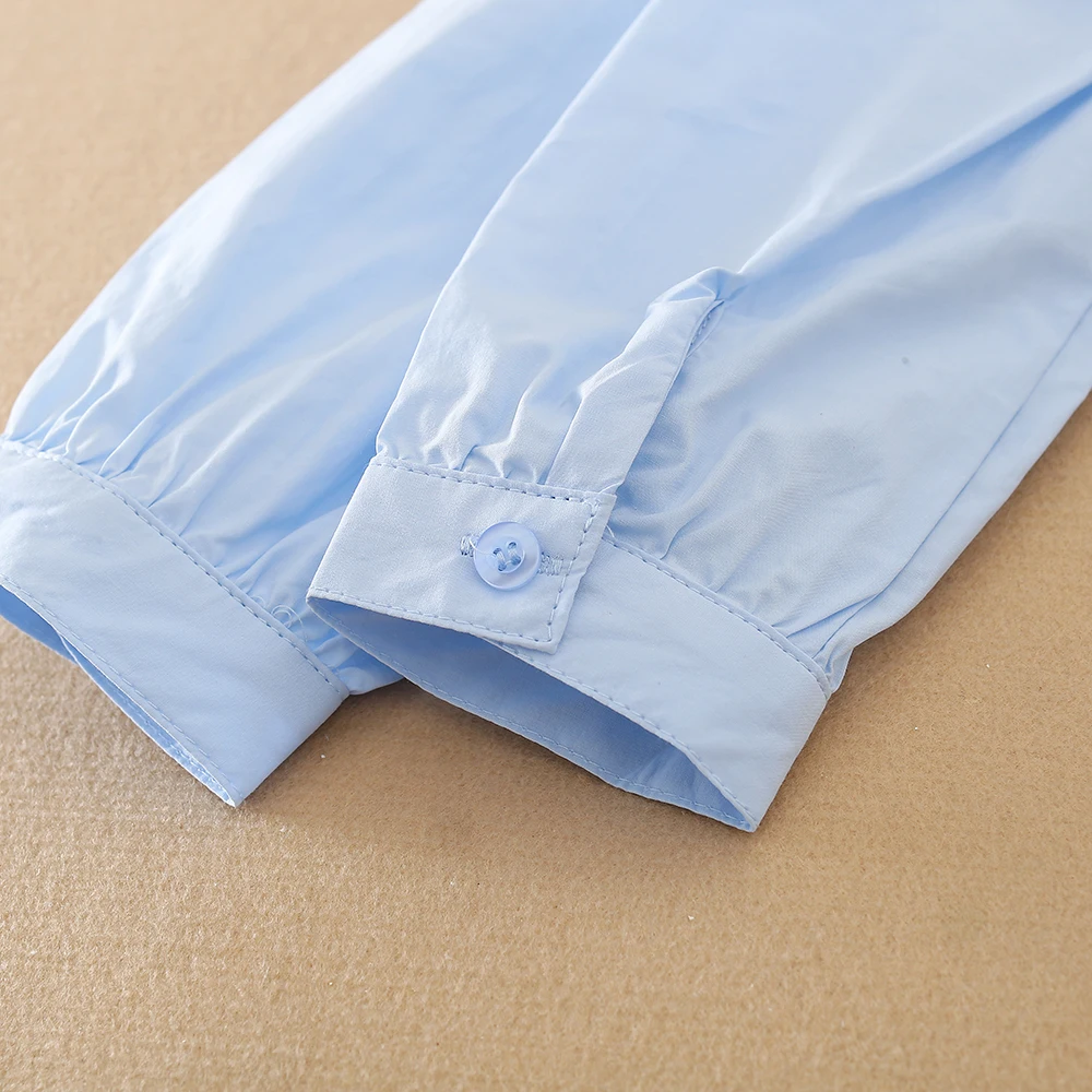 Mädchen Rüschenkragen-Hemd 5-12 Jahre Langarm 100% Baumwolle Kinder Schuluniform Bluse Polyester Kinder Alltags-Oberteil – Detail 7