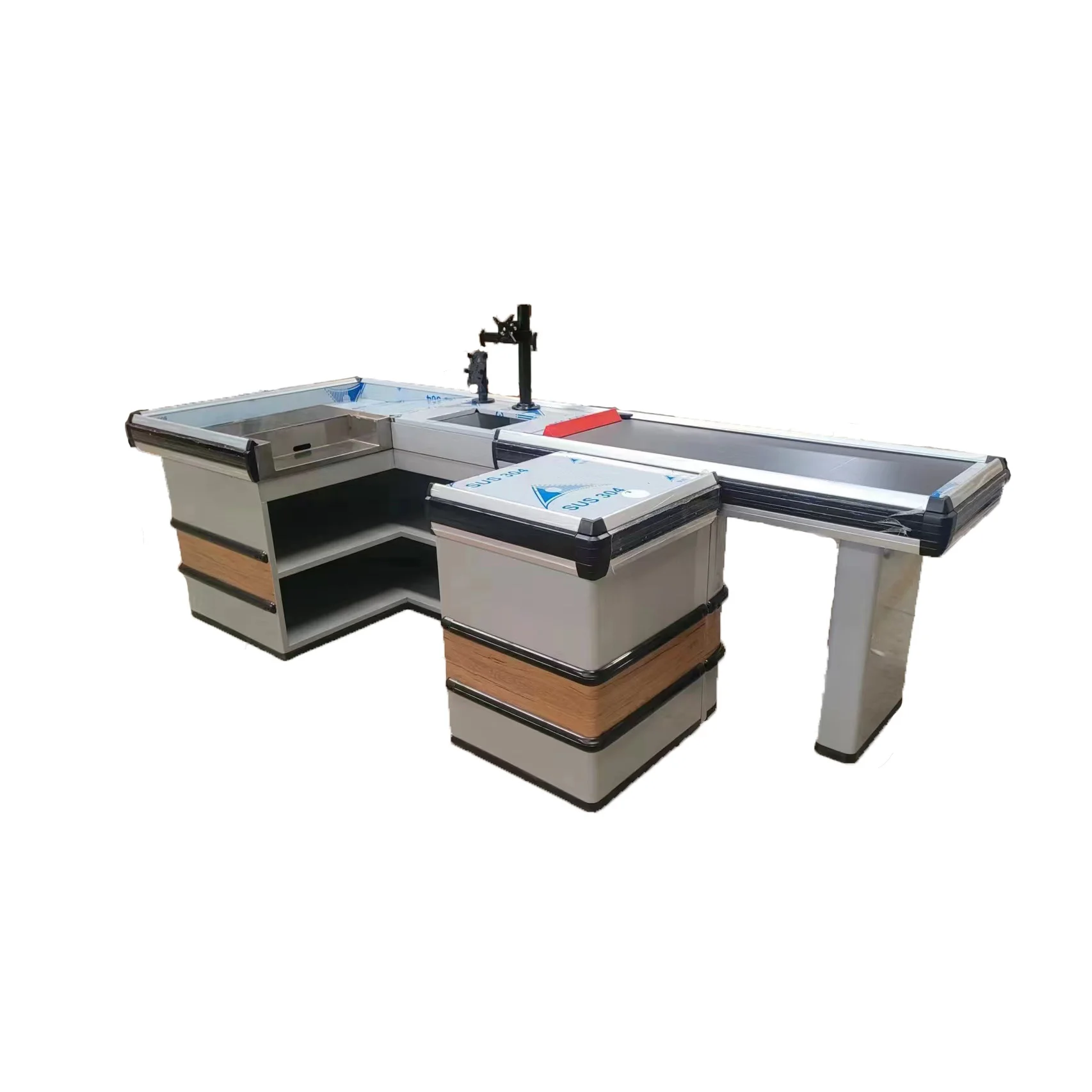 Supermarket checkout page with electric conveyor belt efficient checkout page