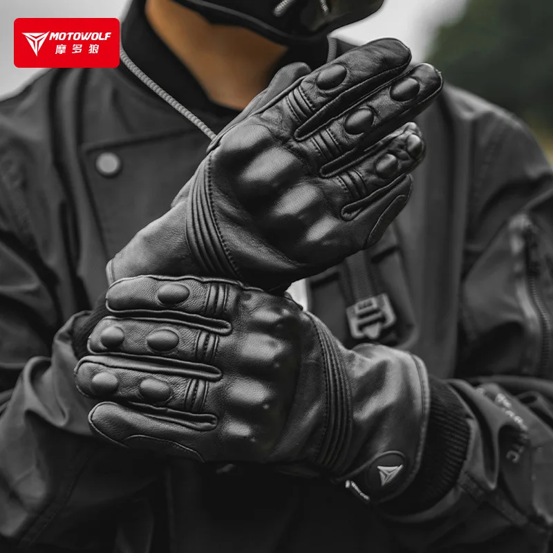 Motowolf Motorcycle Winter Riding Windproof Warm Comfort Gloves Men Women Touch Screen Genuine Leather Thermal Moto Equipment