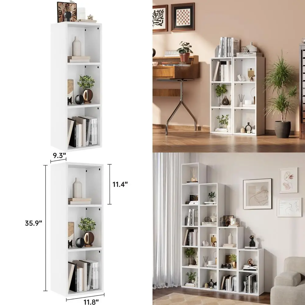 Compact 3-Tier Bookshelf, Modern Corner Storage Rack, Space-Saving Cube Display Shelf for Home Organization