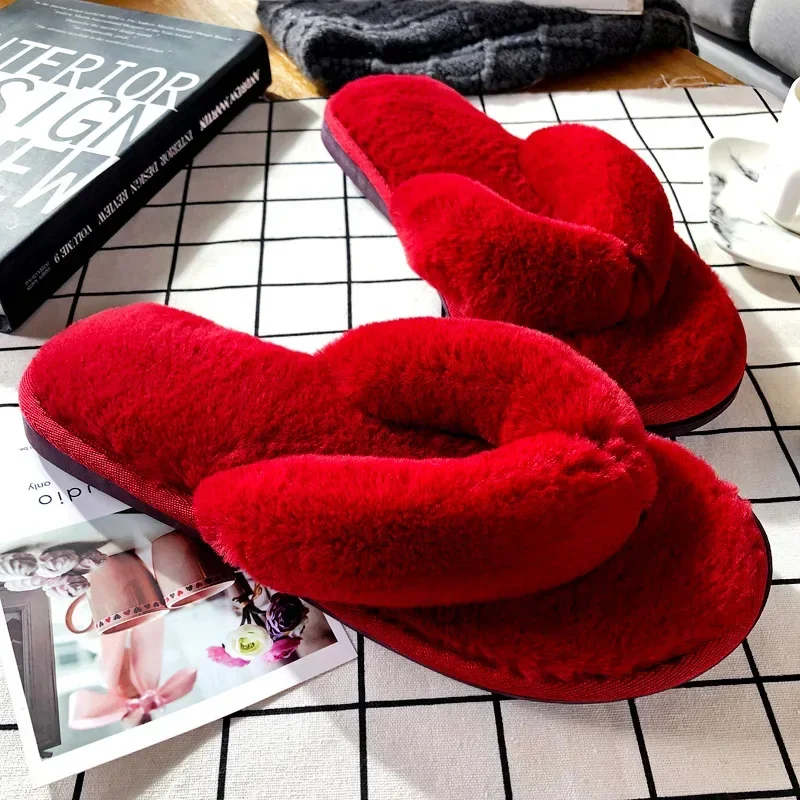 Plush Thick Velvet Woman Home Slippers Indoor Flip Flops Fur Slides Leisure Winter Autumn Slipper Female Comfort Footwear