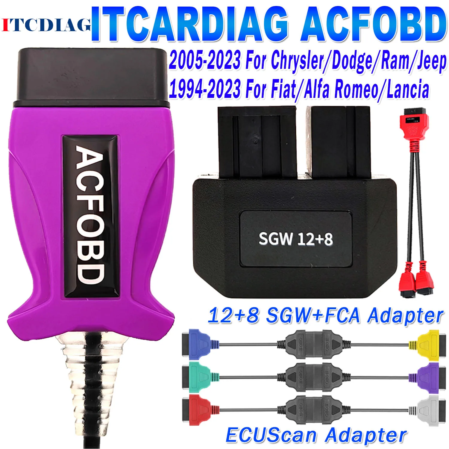 ACFOBD OBD Scanner WIth FCA 12+8+16Pin and Lonsdor SGW FCA 12+8 Special Adapter EcuScan For Fiat/Alfa/Romeo/Lancia/Chrysler/Dodg