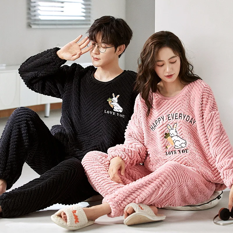 2024 Women Men Winter Thicken Warm Pyjamas Couples Pajamas Sets Sleepwear Cartoon Dinosaur Korean Lovers Homewear Soft Pijama