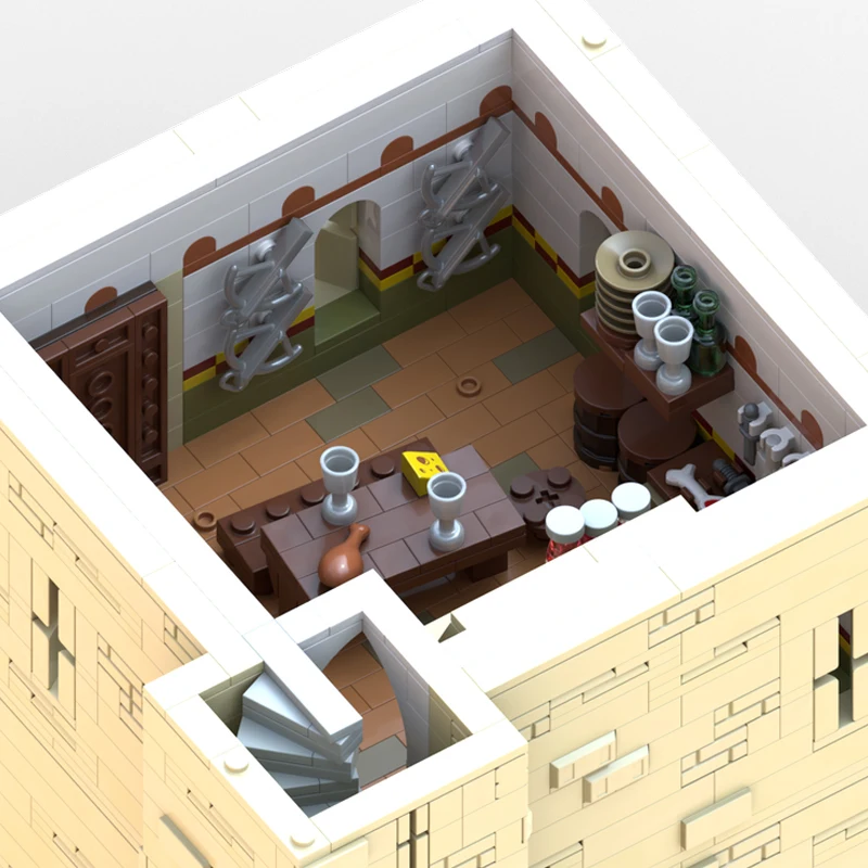 MOC- 196741   Blocs de construction de château médiéval, série d'architecture modulaire, modèle d'assemblage, jouets en brique, cadeaux d'anniversaire pour enfants