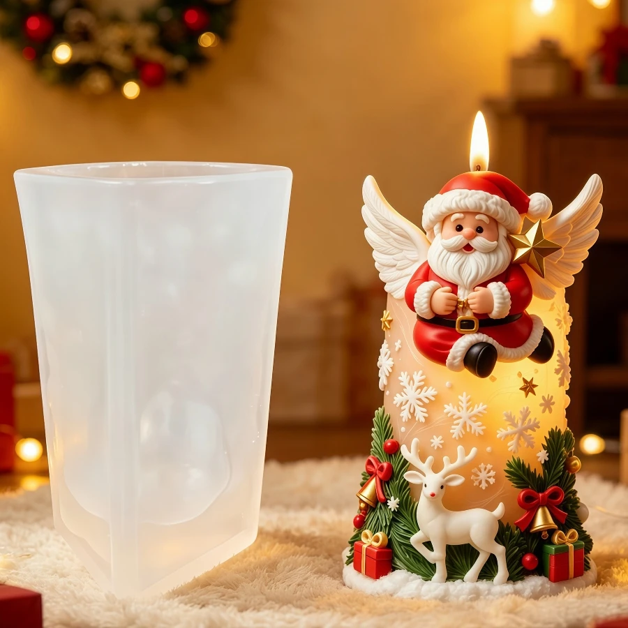 Angel Santa Claus Elk Snowflake Candle Silicone Mold Christmas Tree Pine Branch Bell Gift Star Relief Resin Gypsum Molds