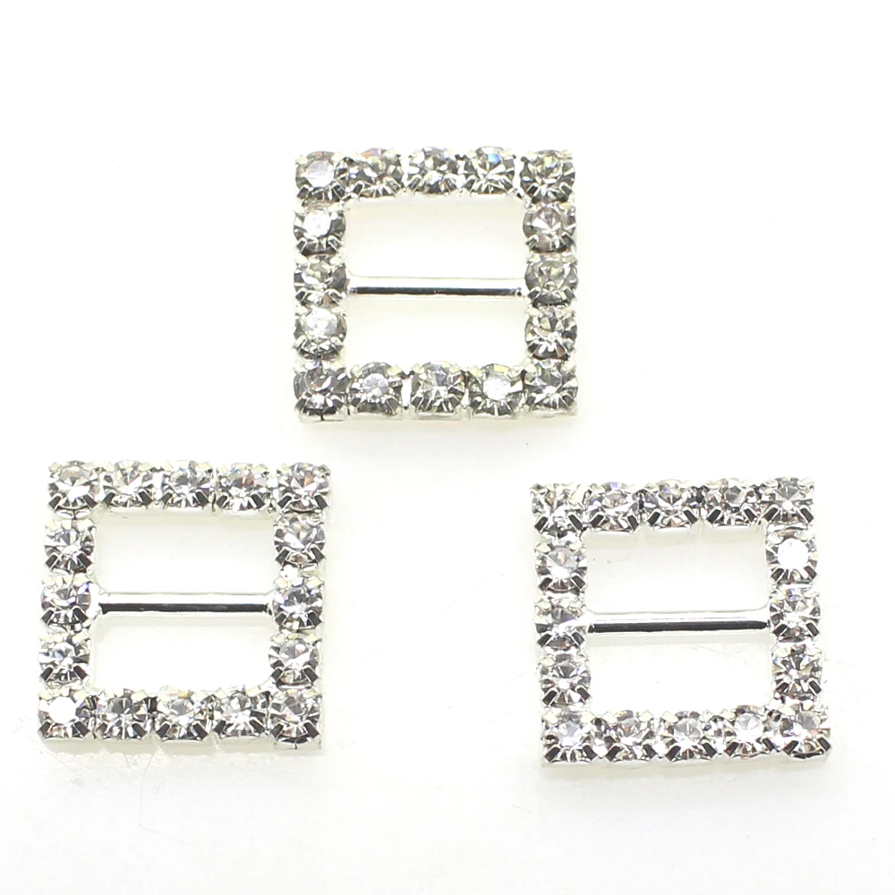 10Pcs Silver Rhinestones Buckles Metal Square Ribbon Decoration Buckle Diy Handwork Jewelry Accessory Supplies