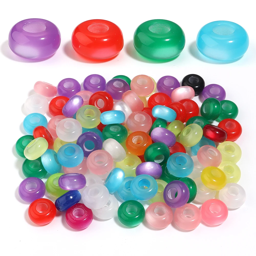 50 Stück/Lot bunte, glänzende Harz-Katzenaugenperlen mit großem Loch, lose Spacer-Perlen für die Schmuckherstellung, DIY-Halsketten, Armbänder, Zubehör – Detail 3