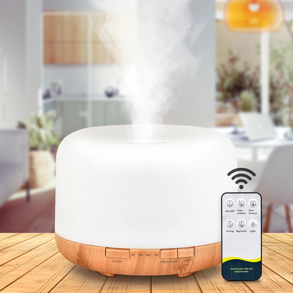 Humidificador de Aire, Difusor de Aceites Esenciales de 300ML, 500ML, 1000ML con Luces, Control Remoto, Difusor de Aromaterapia Eléctrico Ultrasónico