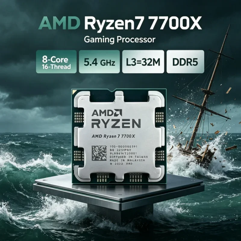 AMD Ryzen 7 7700X Socket AM5 8-Core 16-Thread UP to 5.4GHz 5nm Gaming Processor 32MB L3 Unlocked DDR5 Desktop Processor