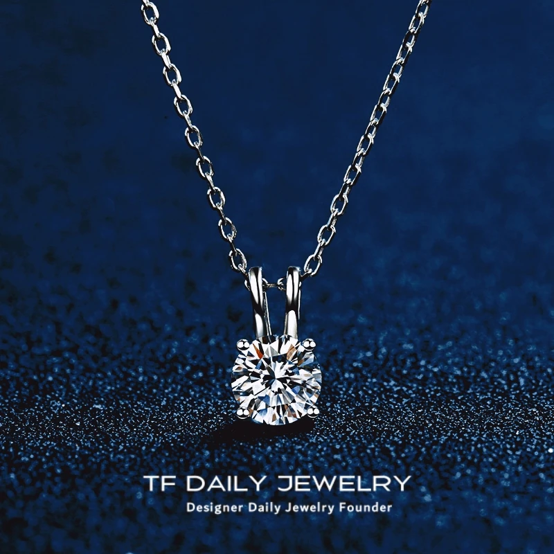 

Classic 18K White Gold Necklace for Women Birthday Gift 0.8ct VVS1 D Color Moissanite Diamond Pendant Wedding Girl Fine Jewelry