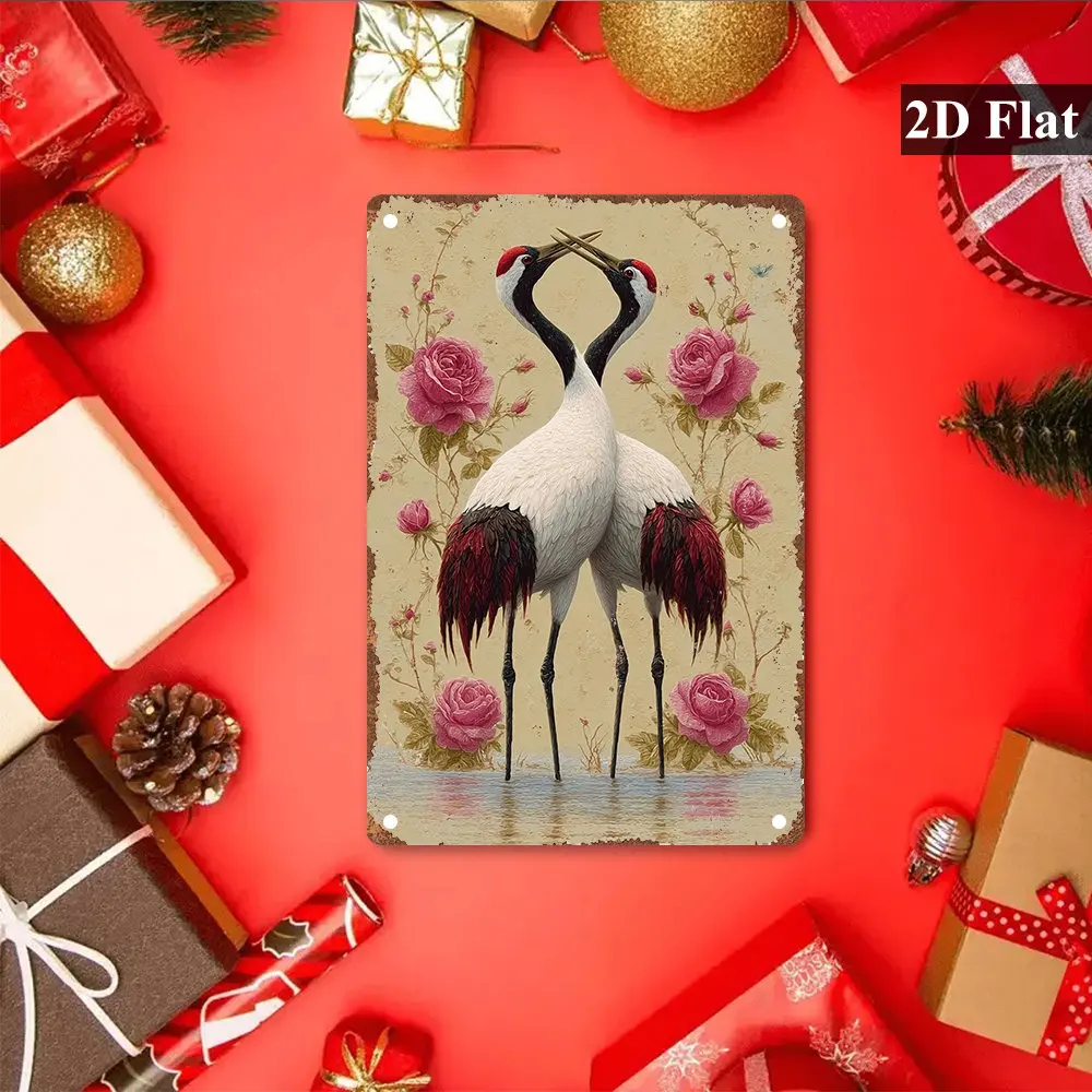 Japanese Metal Wall Art Red Crown Crane 2D Retro Home Decor