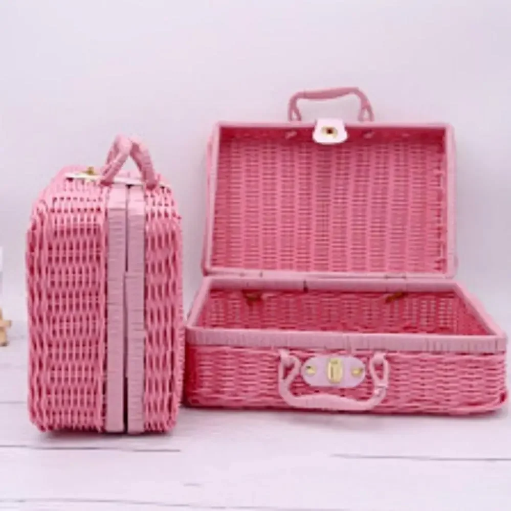 1 Pcs Rattan Baskets Picnic Storage Basket Wicker Suitcase With Hand Gift Box Woven Cosmetic Storage Box Organization Storage