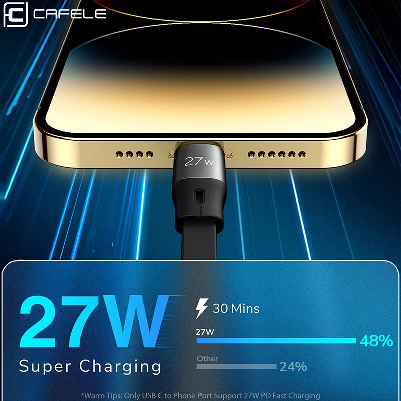 CAFELE 27W Fast Charging Cable 3in1 USB C to Type C to Lighting to Micro USB Cable For iPhone 15 Pro Max 16 14 13 Xiaomi Realme