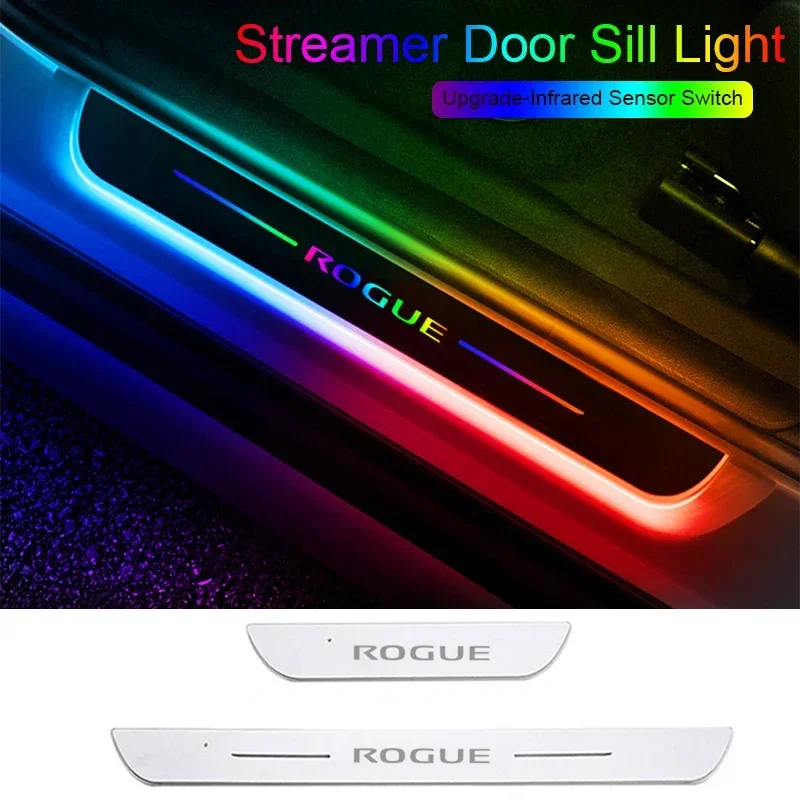 For Nissan Rogue Acrylic Car LED Door Welcome Pedal Streamer Light Front Rear Threshold Decorative Strip Lamp Accessories