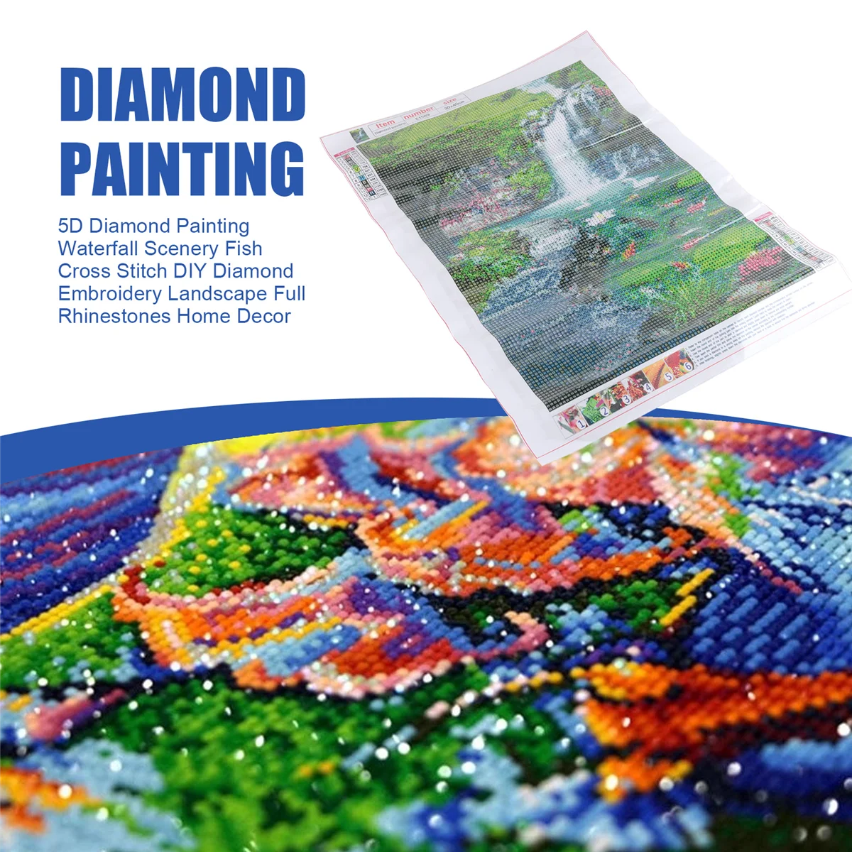 MALL  Waterfall Scenery Fish DIY Diamond Embroidery Landscape Full Rhinestones Home Decor