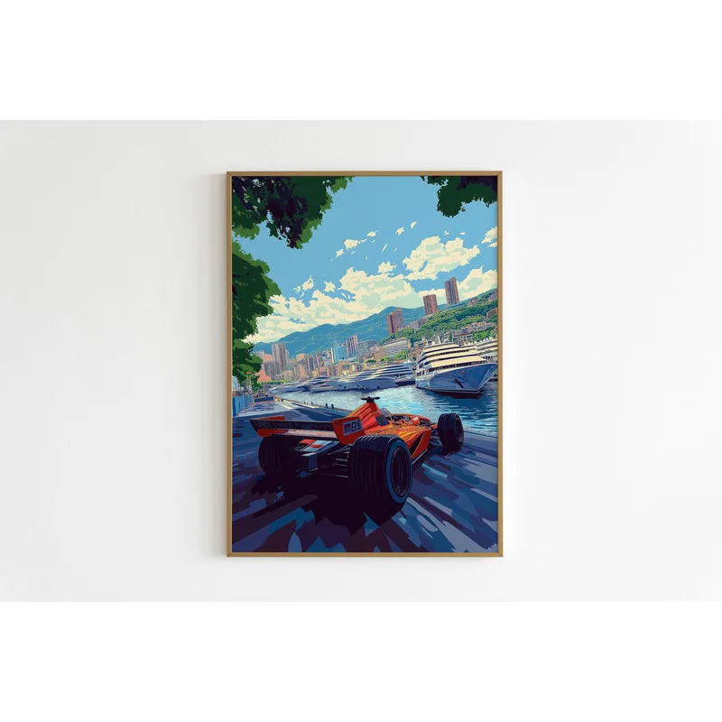 Luxury Sports Car Racing Wall Art Set, Vintage Monaco Mountain Road Canvas Poster Prints, Garage Man Cave Home Decor & Gifts