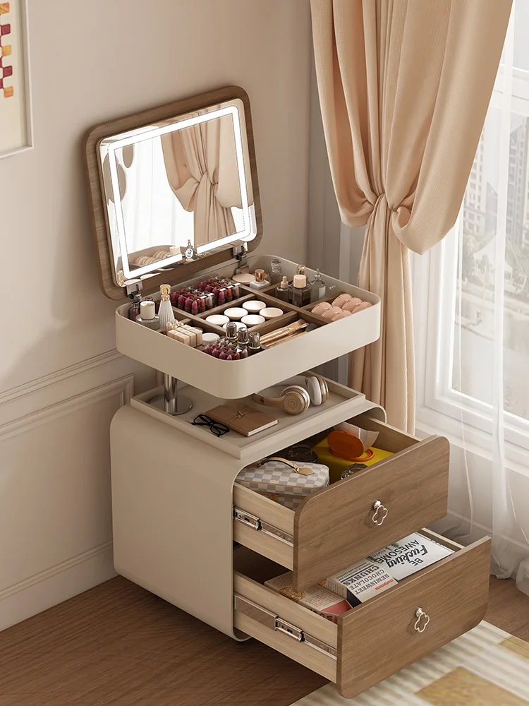 Multifunctional lifting bedroom household storage cabinet, smart makeup mirror cream wind mobile rotating dressing table