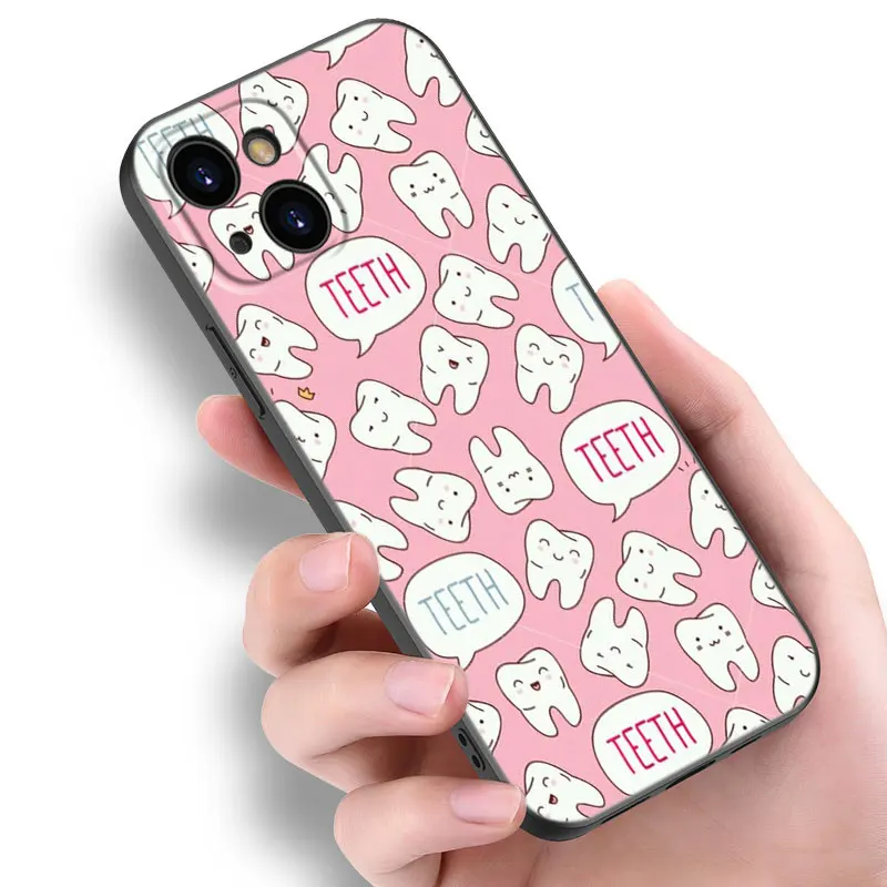 Dentist Tooth Pattern Phone Case For Apple iPhone 12 13 Mini 11 14 Pro XS Max 6S 6 7 8 Plus 5S X XR SE 2020 2022 TPU Black Cover