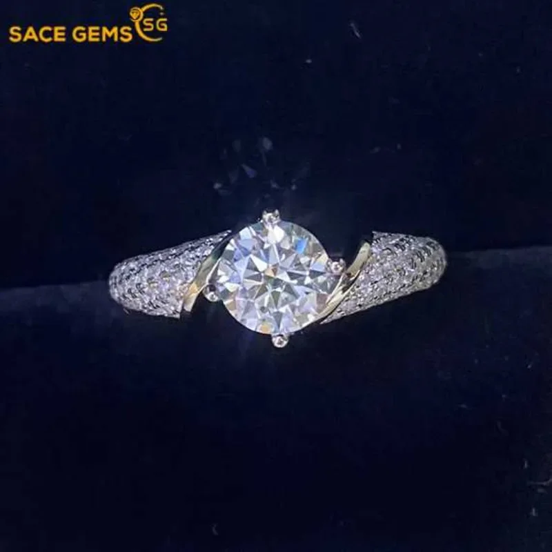 

SACE GEMS GRA Certified D Color 1ct Moissanite Ring 925 Sterling Silver Ring for Women Wedding Engagement Party Fine Jewelry