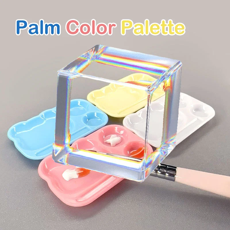 1pcs Cartoon Nail Art Color Palette Plastic Nail Gel Polish Painting Color Mixing Plate Tray With Brush Holder Diy Painting Tool
