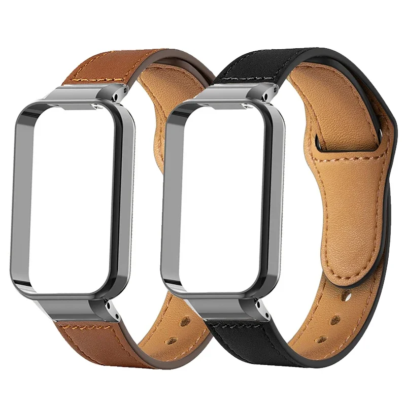 

Кожаный ремешок, металлический защитный чехол для Xiaomi Mi Band 8 Active, ремешок для часов Mi Band 8 active, защитный чехол для браслета