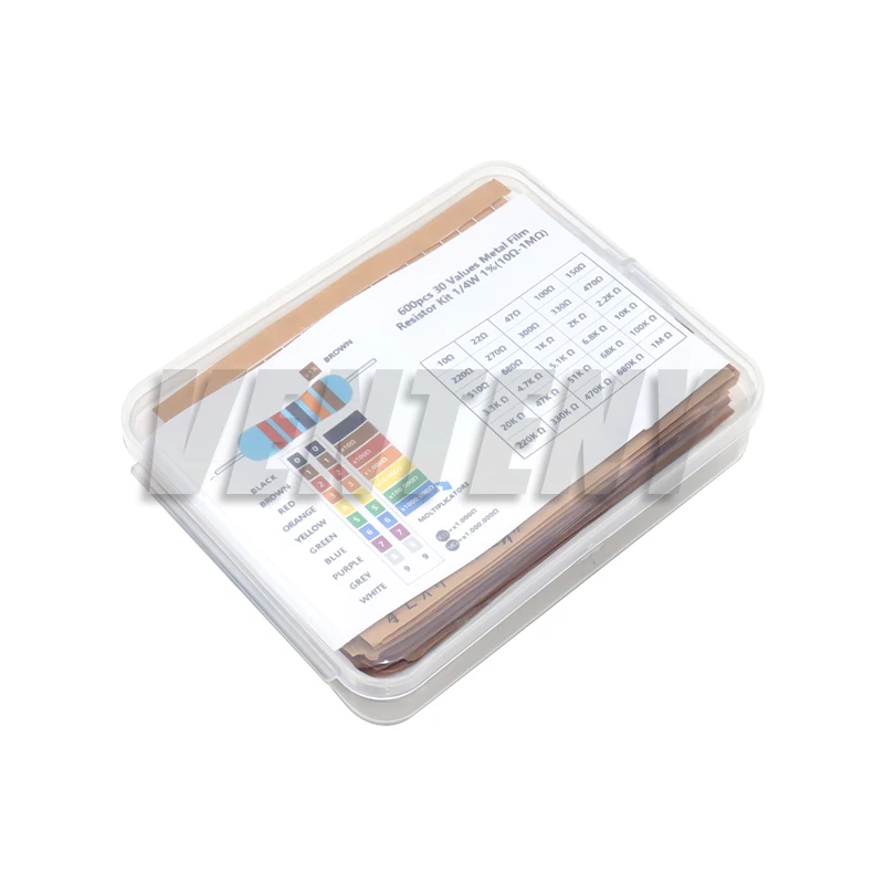 300/600PCS 30Values 1/4W Metal Film Resistor Kit with Box 10Ohm ~1M Resistance 1% Set of Resistors