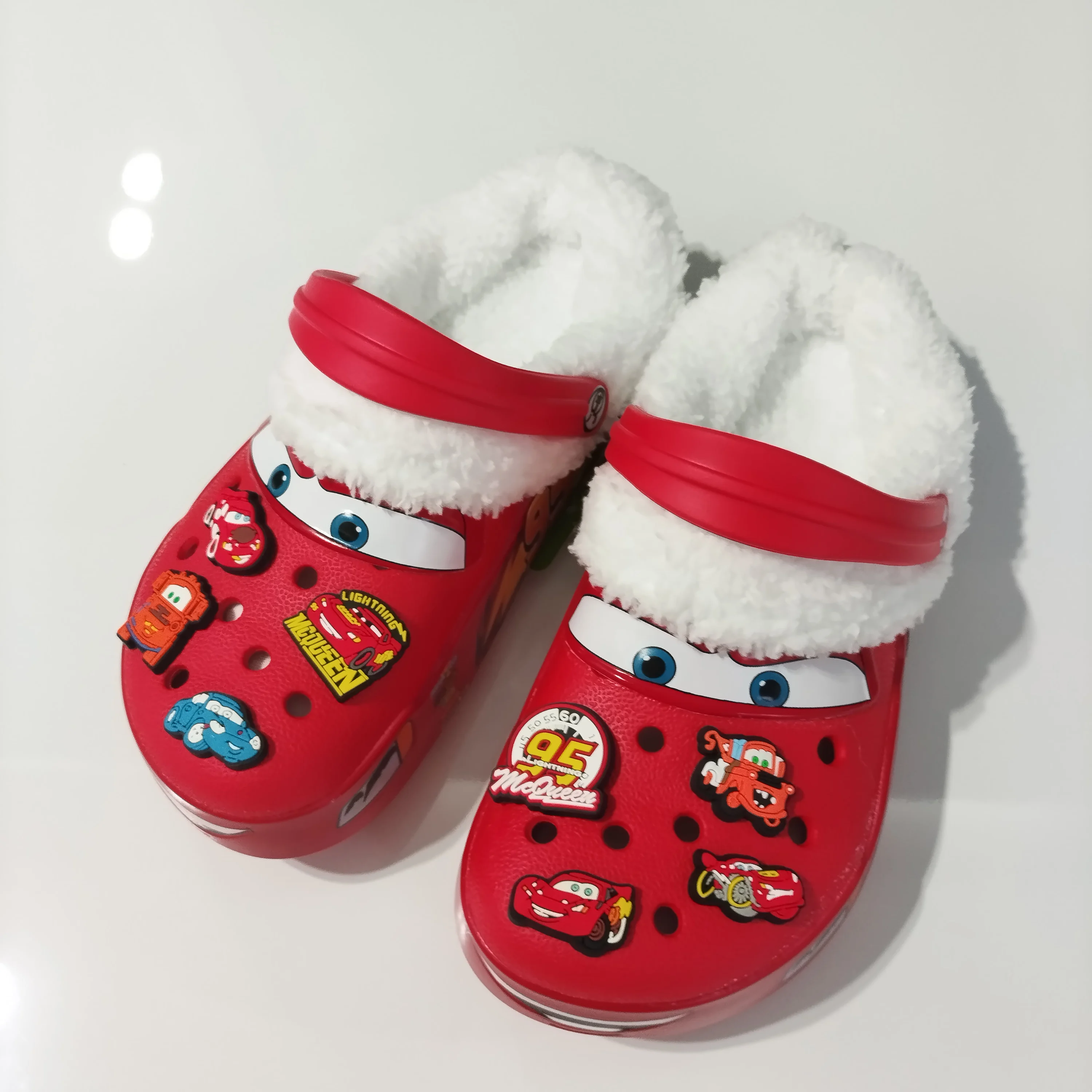

Cartoon Pixar Mcqueens Waterproof Add Plush Slippers Hole Sandals Outdoor Sand Sandals Casual Winter With Shoel Flower Gift