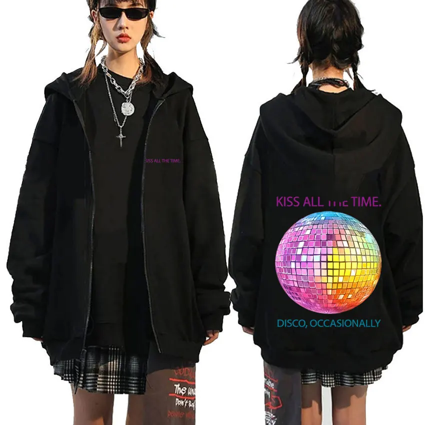 

Hot Sale New Kiss All The Time Disco Occasionally Men Women Fashion Oversized Zipper Hoodie Unisex Fleece Cotton Zip Up Jacket