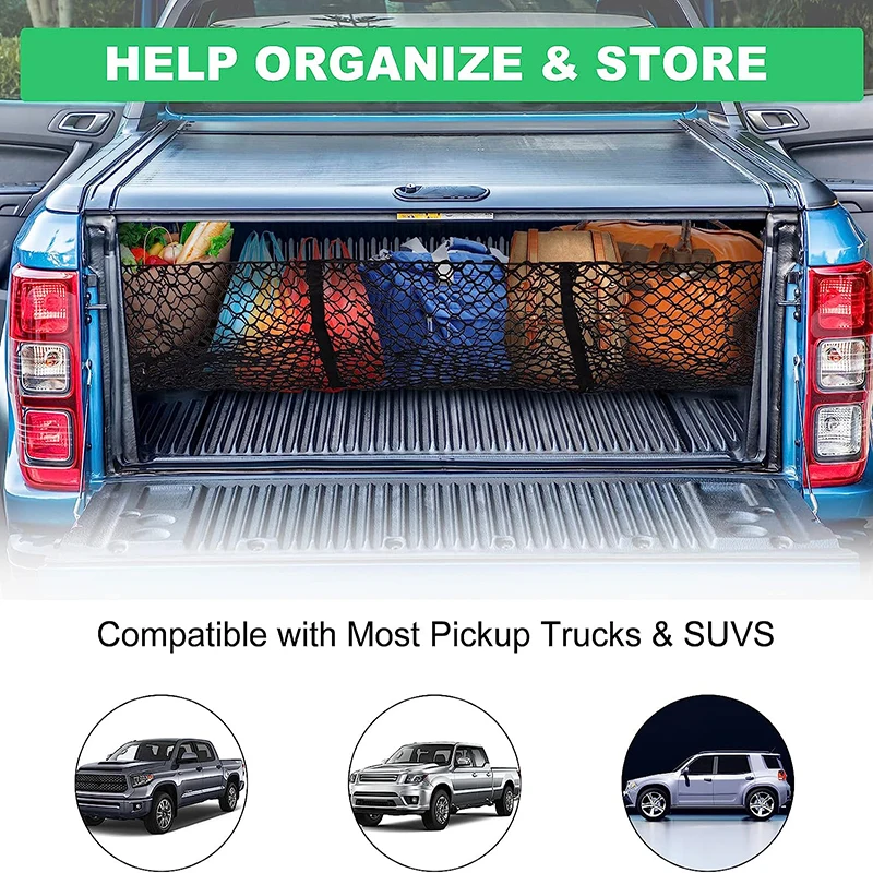 Cargo Net Trunk Bed Organizer Mesh Storage Net Truck Accessories Bed Grocery Holder for SUV Car Toyota Pickup Truck Bed