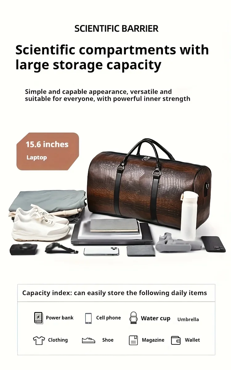 Retro-Reisetasche mit Krokodilstruktur und großem Fassungsvermögen – langlebiges Unisex-Urlaubsgepäck, vielseitiges Geschenk für Männer und Frauen – Detail 4