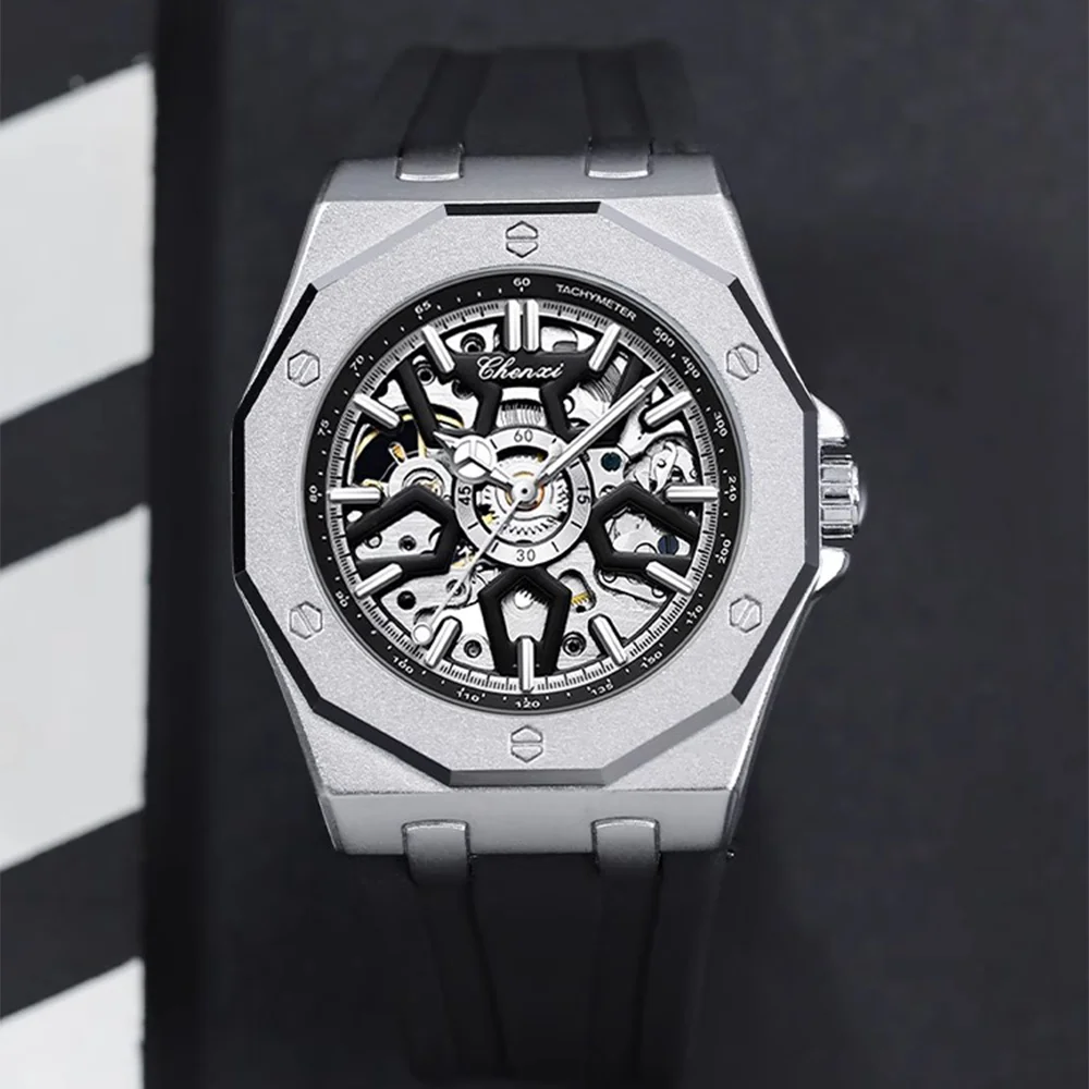 New Top Luxury Men's Watches Silicone Strap Waterproof Sports Skeleton Automatic Mechanical Watch Luminous Men's Watches  Gifts
