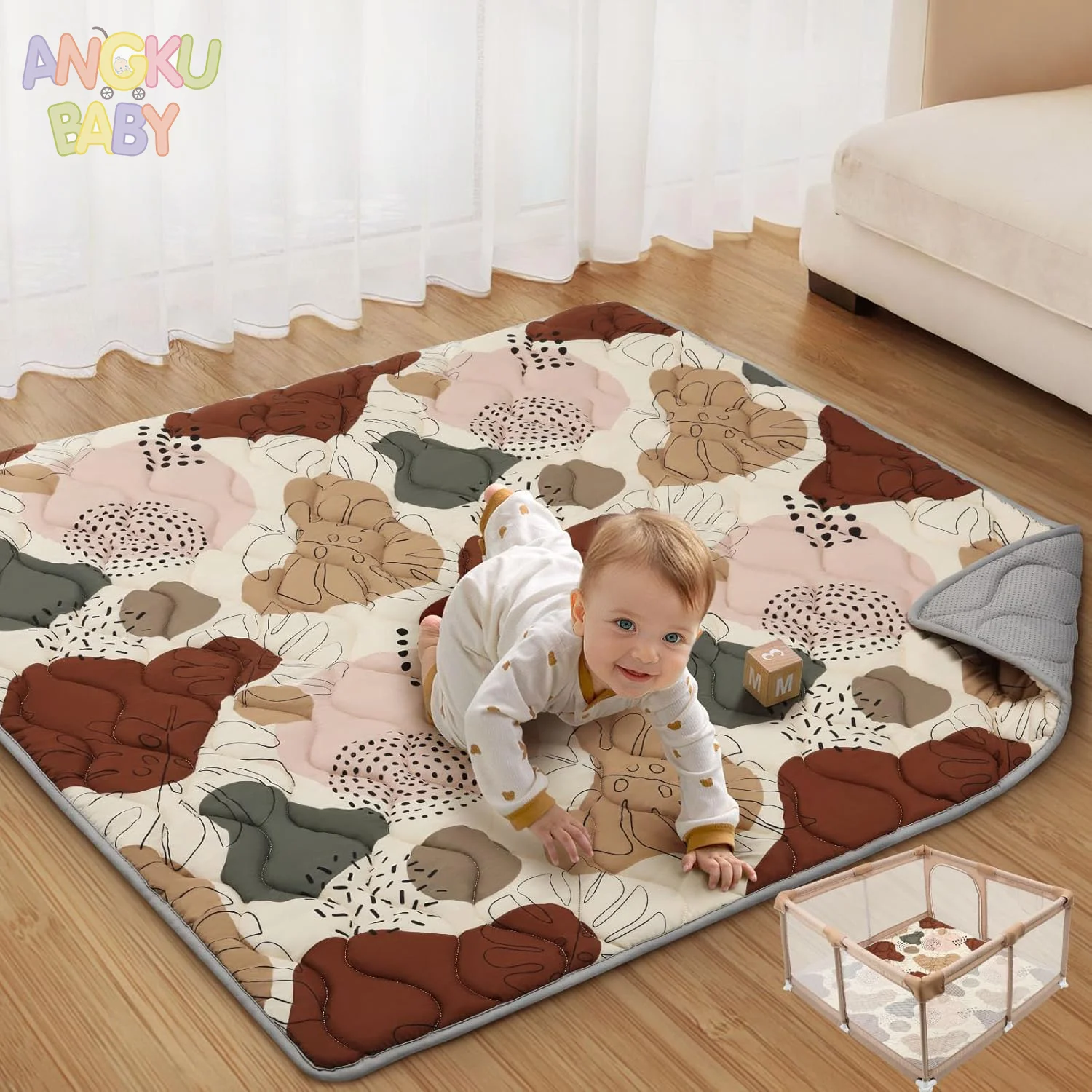 

Foldable Baby Play Mat Washable Non-slip Padded Rug for Floor & Playpen Protection Kids Activity Carpet 2 Sizes Available