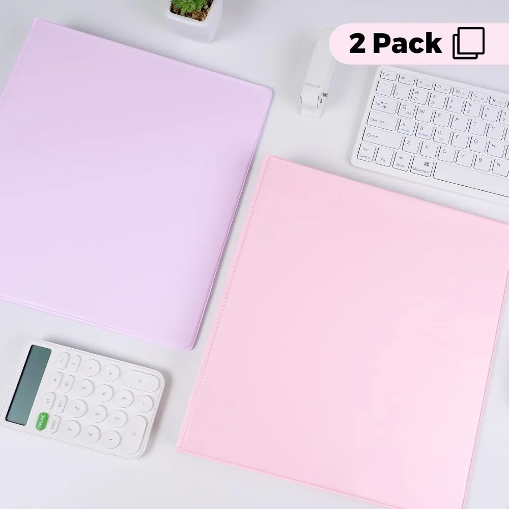 3 Ring Binder 2 Pack, 1 Inch Clear View Binders with 2 Interior Pockets, Round Ring Binder for Office & School Supplies, Pink and Purple view 6